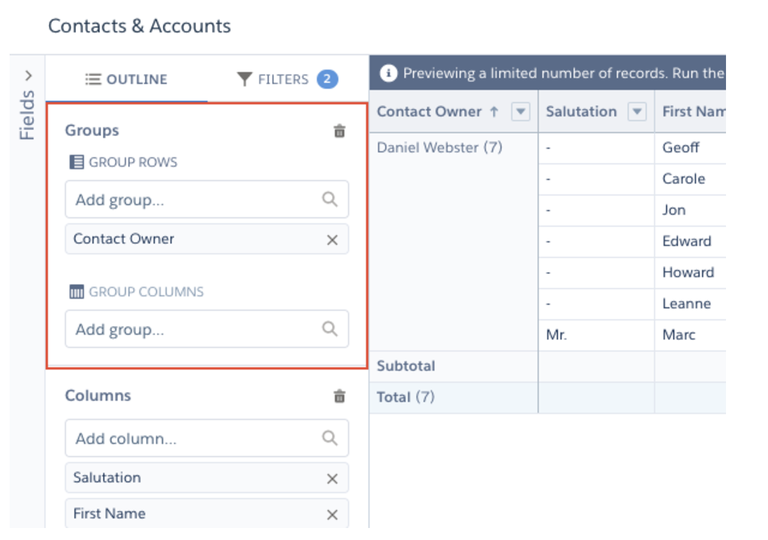 More Contacts & Accounts Report