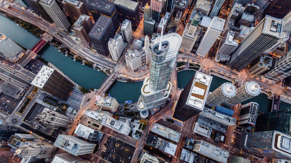 Overhead view of city 