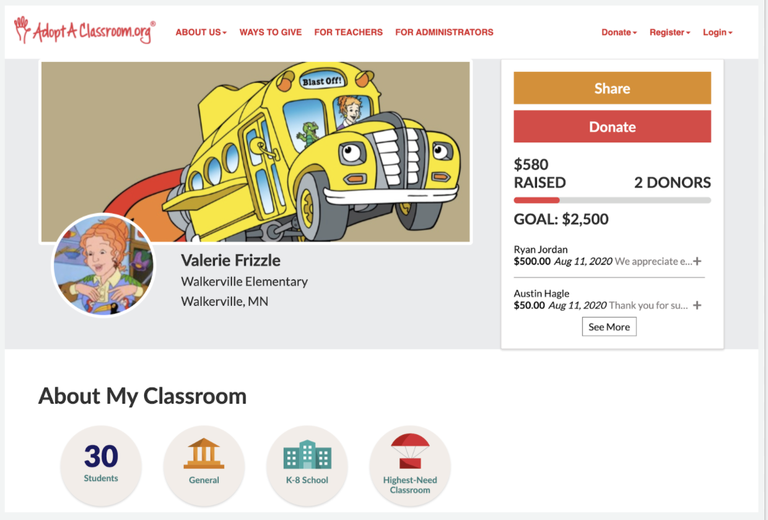Image of Teacher Fundraising Page - After