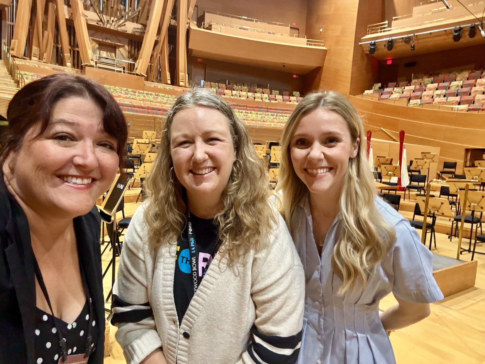 Arkies on stage at Walt Disney Concert Hall during a private LA Phil tour
