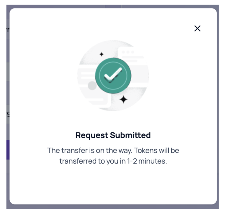Window showing the request was submitted to add MATIC tokens 