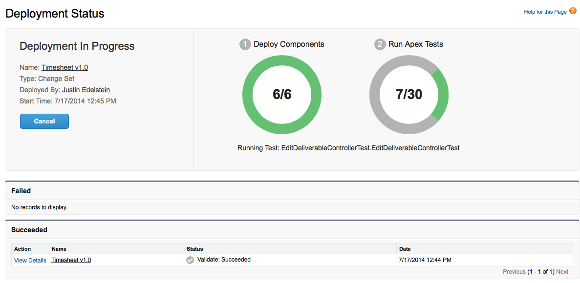 Change Set Deployment Status