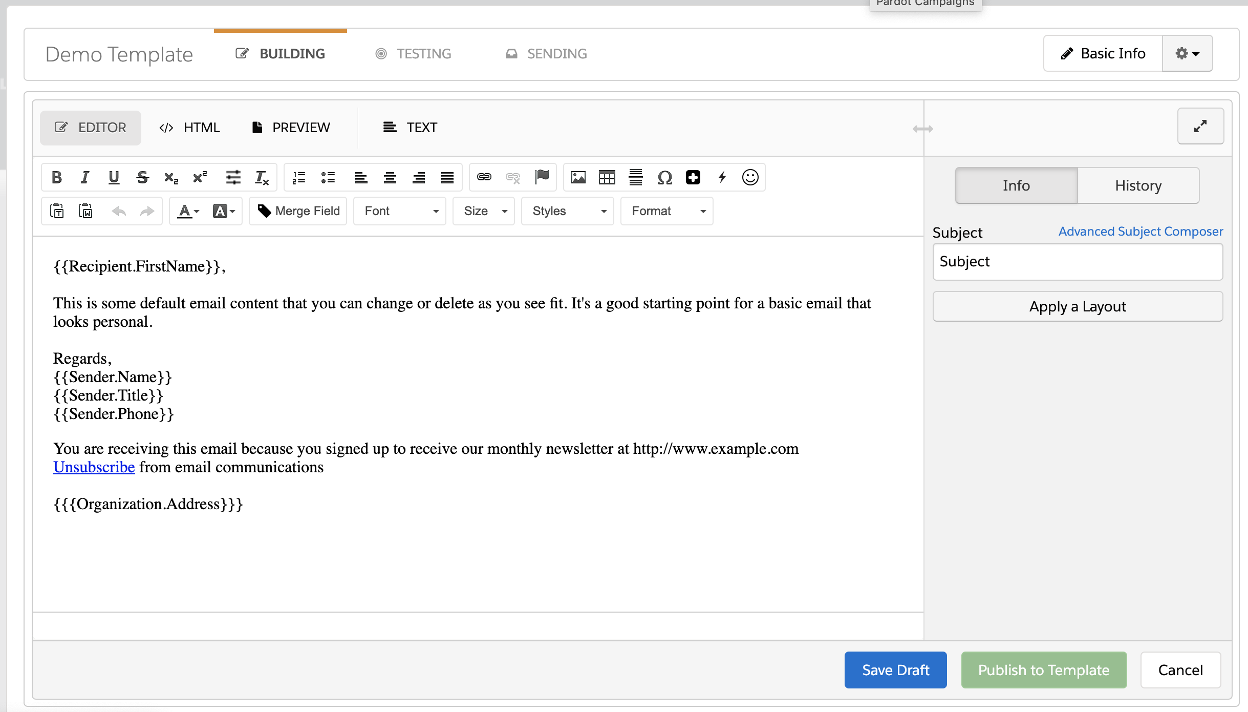 Pardot Email Templates