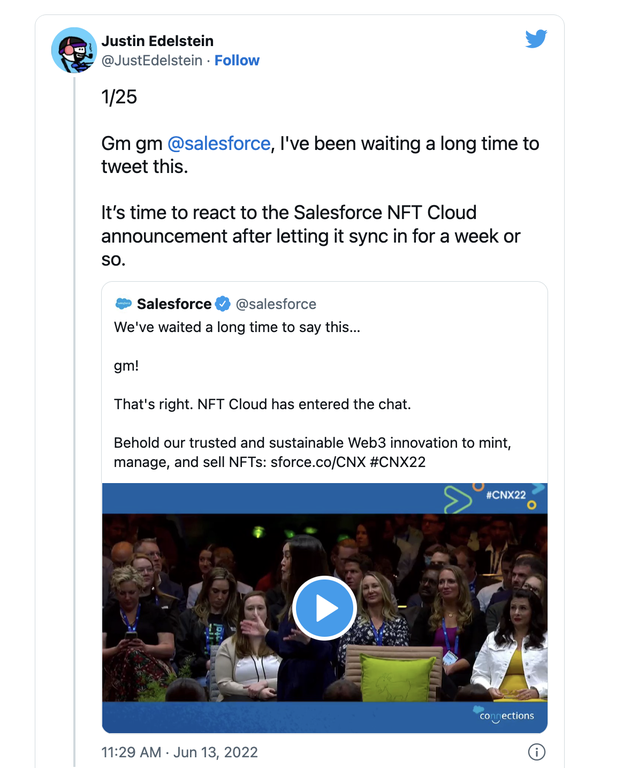 The First Tweet of a Tweetstorm about NFT Cloud Announcement 
