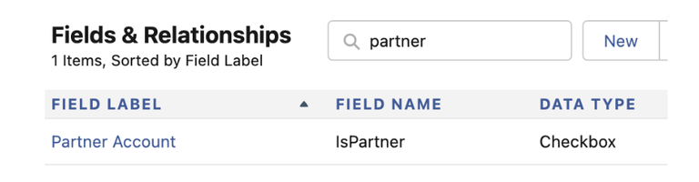 Screenshot of Salesforce page showing Fields & Relationships fields